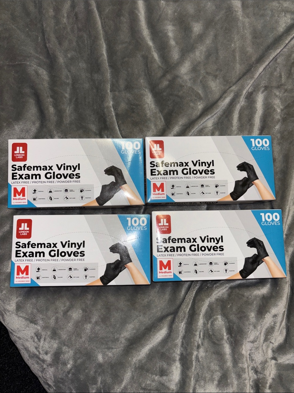 Safemax Vinyl Exam Gloves - Black, Medium (100ct) - Lot of 4